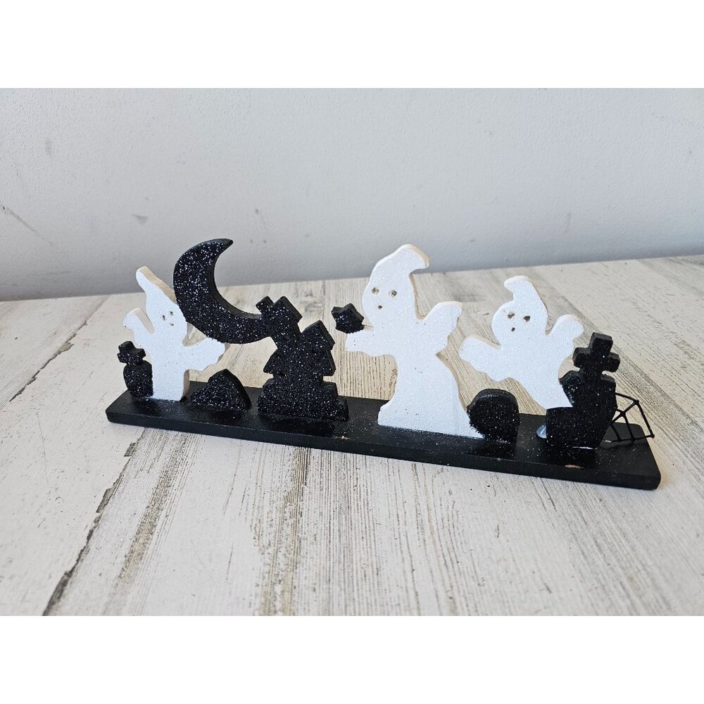 Glitter Ghost cemetery wooden signed‎ core tombstone sparkle moon desktop